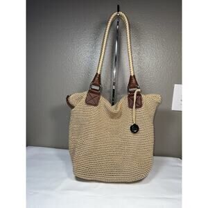 THE SAK Cambria Natural Beige Crochet Woven Tote Shoulder Double Strap Bag Boho
